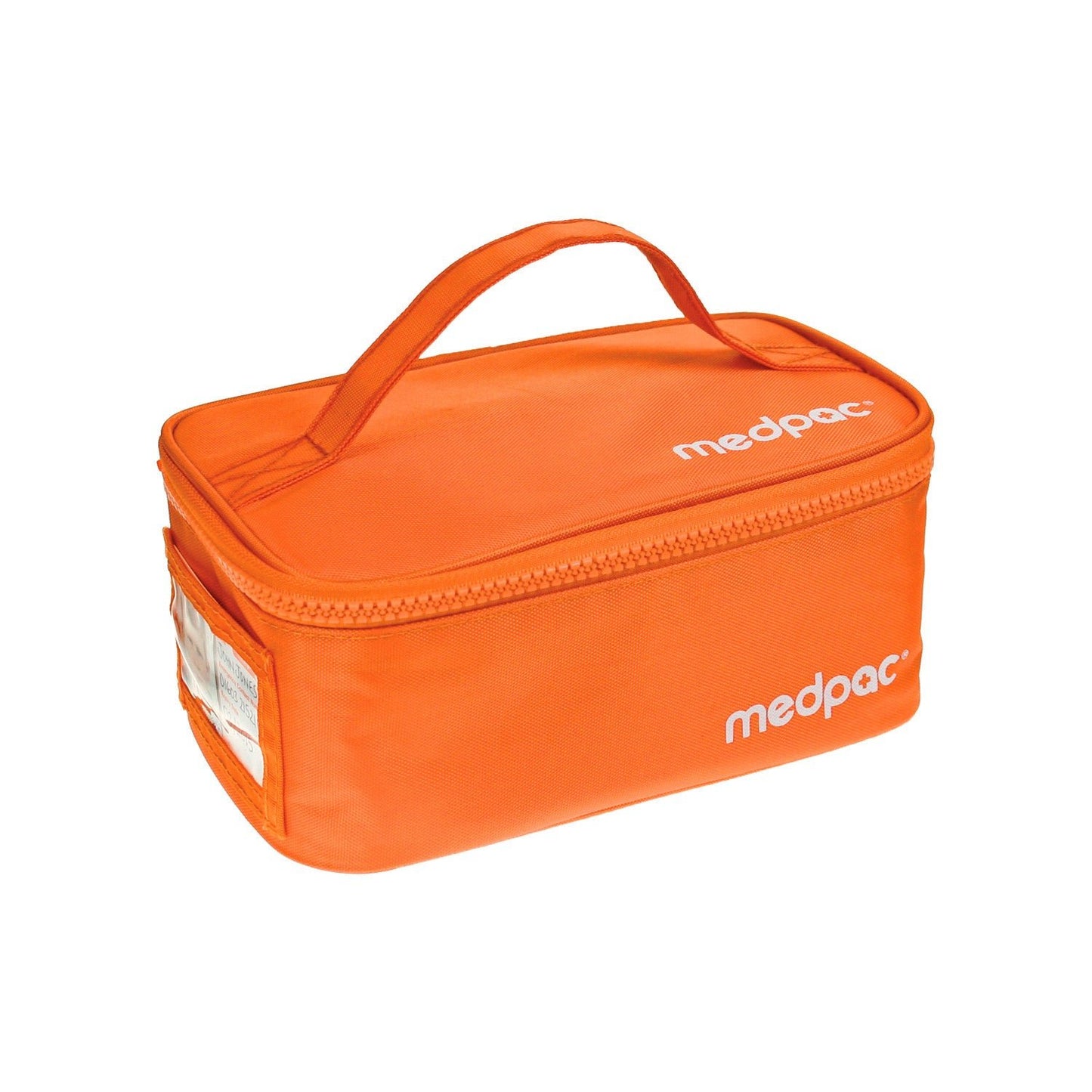 large medpac insulated front view with carry handle on top and ID card on the side